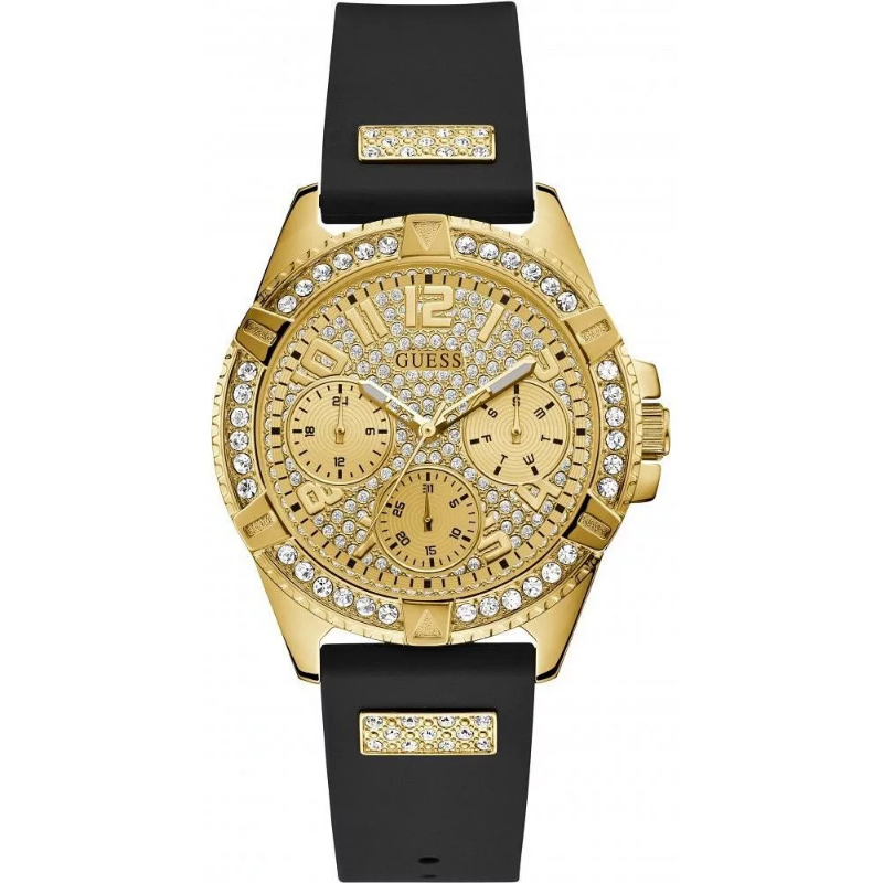 Guess Women’s Quartz Black Silicone Strap Gold Dial 40mm Watch W1160L1