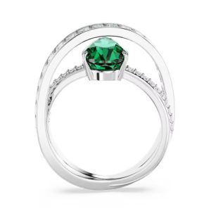 Swarovski Women’s Hyperbola Cocktail Ring Mixed Cuts Double Bands Green Rhodium Plated 5665360