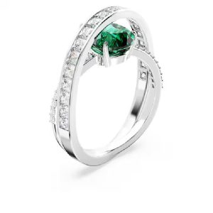 Alternative view of Swarovski Women’s Hyperbola Cocktail Ring Mixed Cuts Double Bands Green Rhodium Plated 5665360
