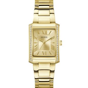 GUESS Women’s Bonnie Quartz Champagne Dial Gold-Tone Stainless Steel Crystal-Bezel 27mm Watch GW0874L4